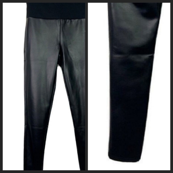 NEW! SPANX Red Hot Black Faux Leather Hi-Rise Leggings Small. - Picture 3 of 10